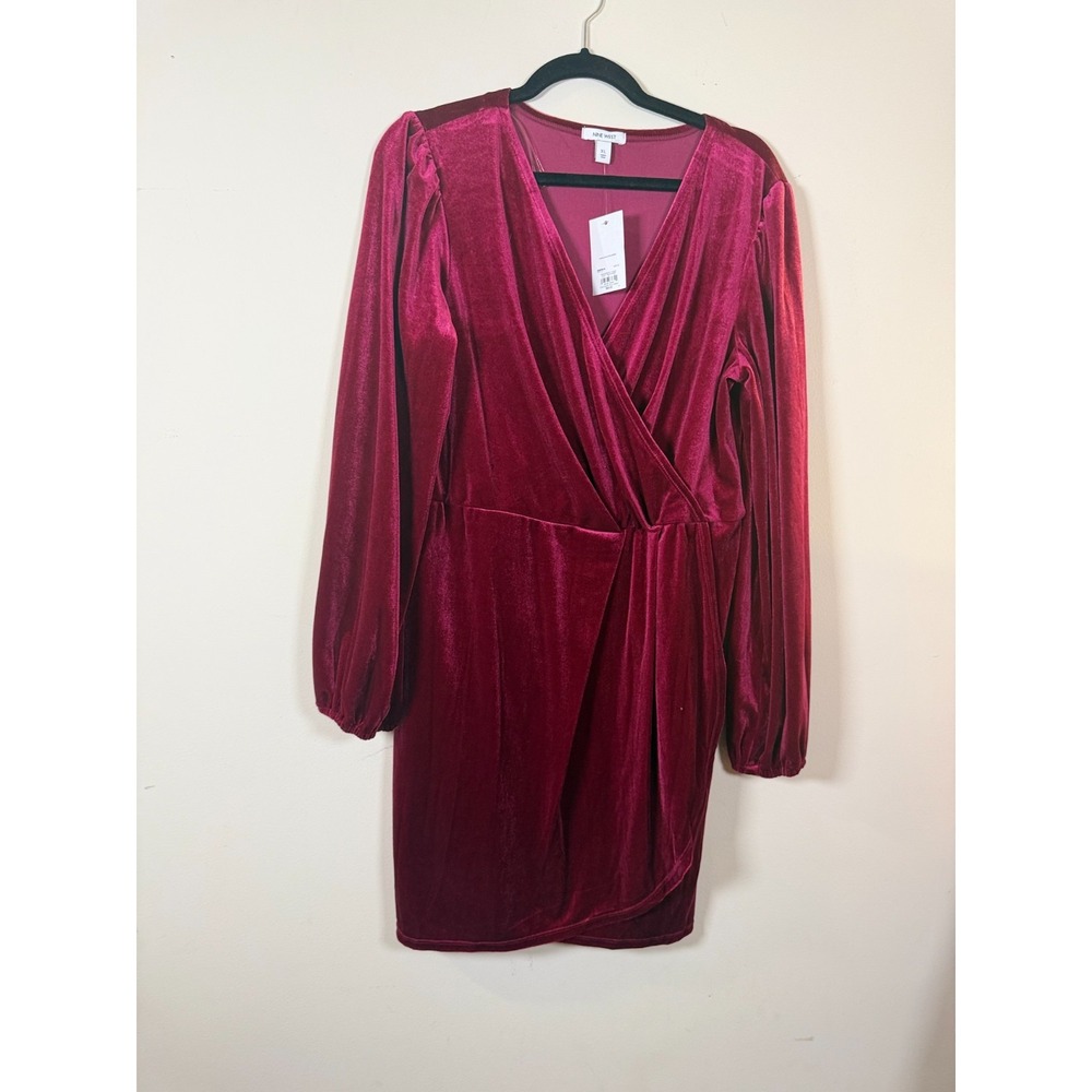 Elegant romantic velvet holiday date night Nine West faux wrap dress Xl Burgundy